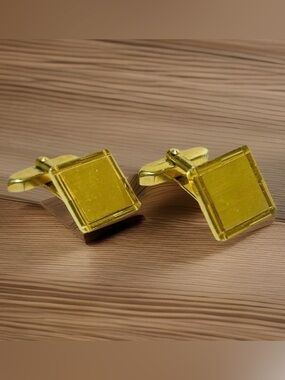 Men’s Gold Tone Cufflinks Square Brushed Etched Design Vintage Classic Formal